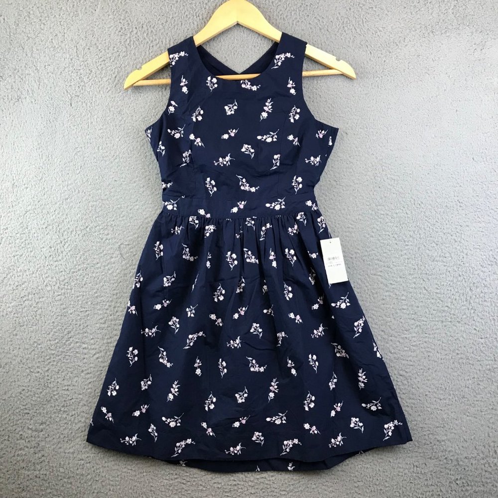 New Nordstrom Girl’s Fit & Flare Dress Navy White Floral Pleated Sleeveless 12 N